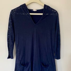 Akini Anthropologie Women's Size Small Blue Sweater Pullover V-Neck Hoodie